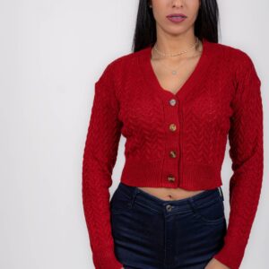 Cardigan Chaleco corto mujer lanilla con botones lanita rojo