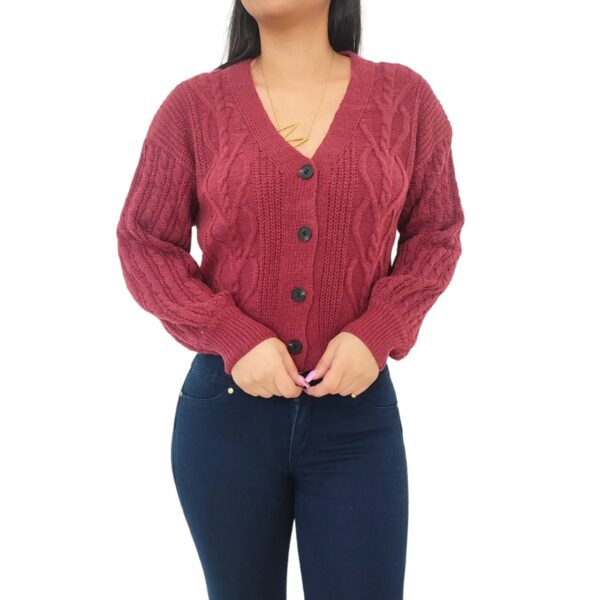 Cardigan Chaleco Manga globo aglobado mujer lanilla con botones lanita Burdeo Vino guinda