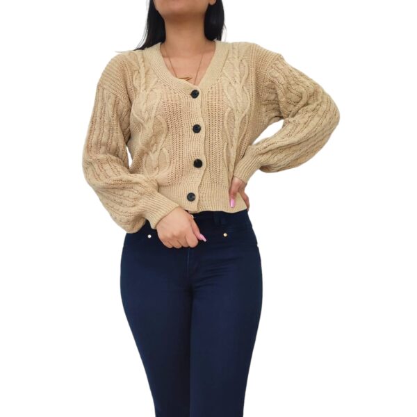 Cardigan Chaleco Manga globo aglobado mujer lanilla con botones lanita Beige crema