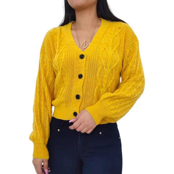 Cardigan Chaleco Manga globo aglobado mujer lanilla con botones lanita amarillo Mostaza