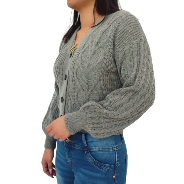 Cardigan Chaleco Manga globo aglobado mujer lanilla con botones lanita plomo gris marengo