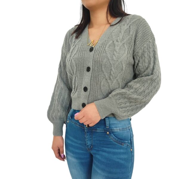 Cardigan Chaleco Manga globo aglobado mujer lanilla con botones lanita plomo gris marengo