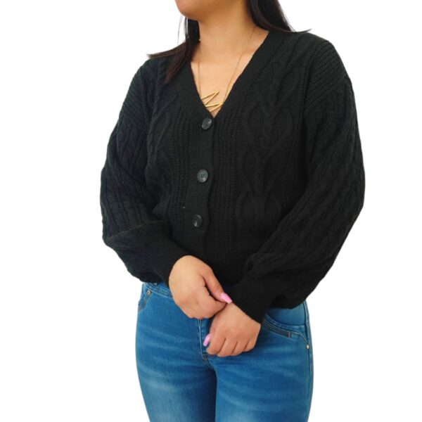 Cardigan Chaleco Manga globo aglobado mujer lanilla con botones lanita negro