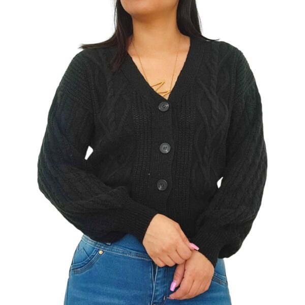 Cardigan Chaleco Manga globo aglobado mujer lanilla con botones lanita negro