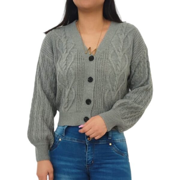 Cardigan Chaleco Manga globo aglobado mujer lanilla con botones lanita plomo gris marengo