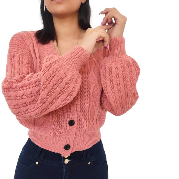 Cardigan Chaleco Manga globo aglobado mujer lanilla con botones lanita Palo rosa