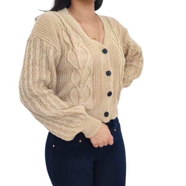 Cardigan Chaleco Manga globo aglobado mujer lanilla con botones lanita Beige crema