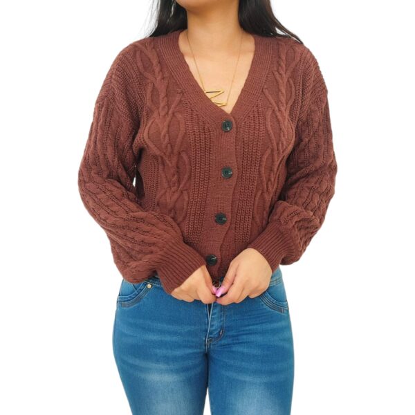 Cardigan Chaleco Manga globo aglobado mujer lanilla con botones lanita Marron Cafe