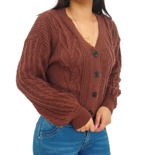 Cardigan Chaleco Manga globo aglobado mujer lanilla con botones lanita Marron Cafe