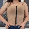 Top Cierre Mujer Algodón Crop Top Diseño de Moda Con Cierre Frontal Sin Manga Cuello Cuadrado Algodón Acanalado Elasticado canalé Strech Elasticada