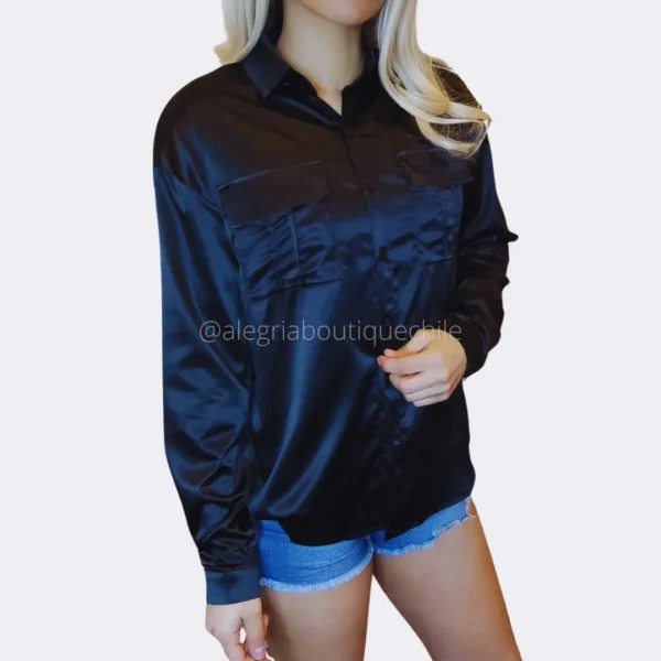 Blusa de satin con bolsillos Satinada camisa mujer