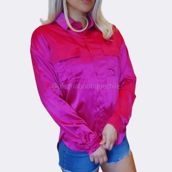 Blusa de satin con bolsillos Satinada camisa mujer