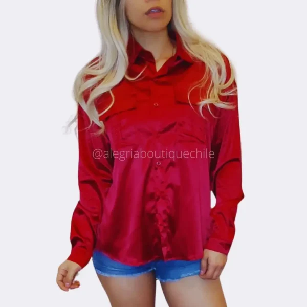 Blusa de satin con bolsillos Satinada camisa mujer