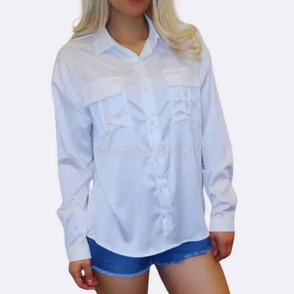 Blusa de satin con bolsillos Satinada camisa mujer