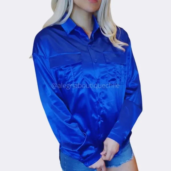 Blusa de satin con bolsillos Satinada camisa mujer