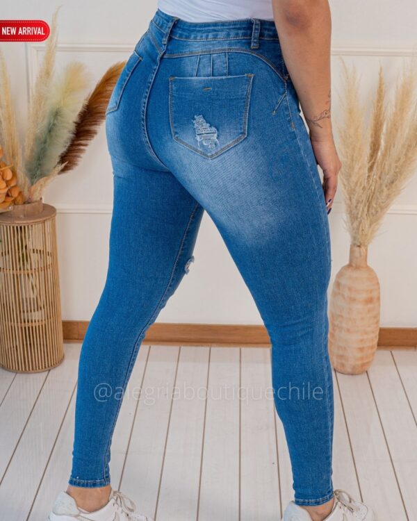 Pantalón Jeans Rasgado Mujer Skinny apitillado Push Up Azul tiro alto