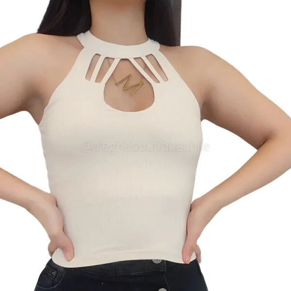 Polera cuello halter escote gota en el pecho